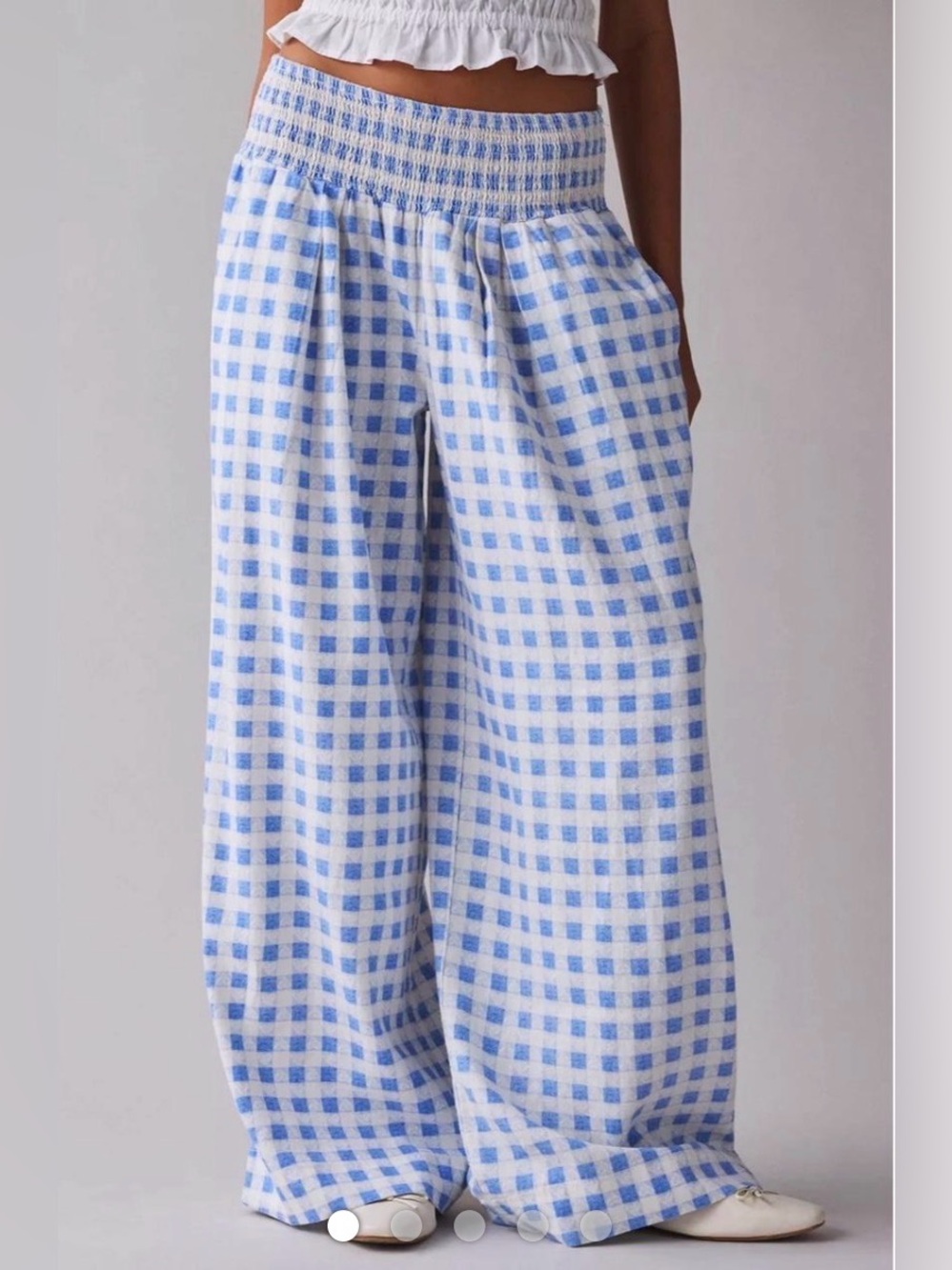 Urban Outfitters Kimchi Blue Smocked Waist Blue Gingham Wide-Leg Pants - M